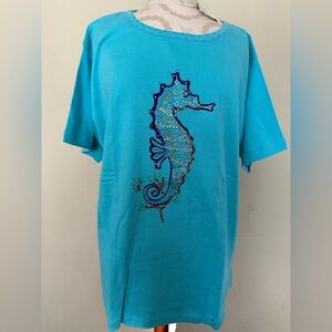 Blue T-Shirt with Seahorse Design